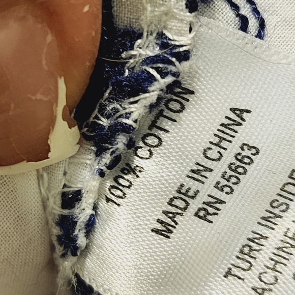 FORCYNTHIA Beachwear white and Navy Blue Embroidered Roll Up Sleeves top XL - Picture 10 of 11